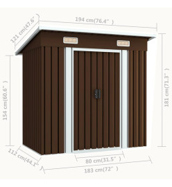 Abri de stockage pour jardin Marron 194x121x181 cm Acier