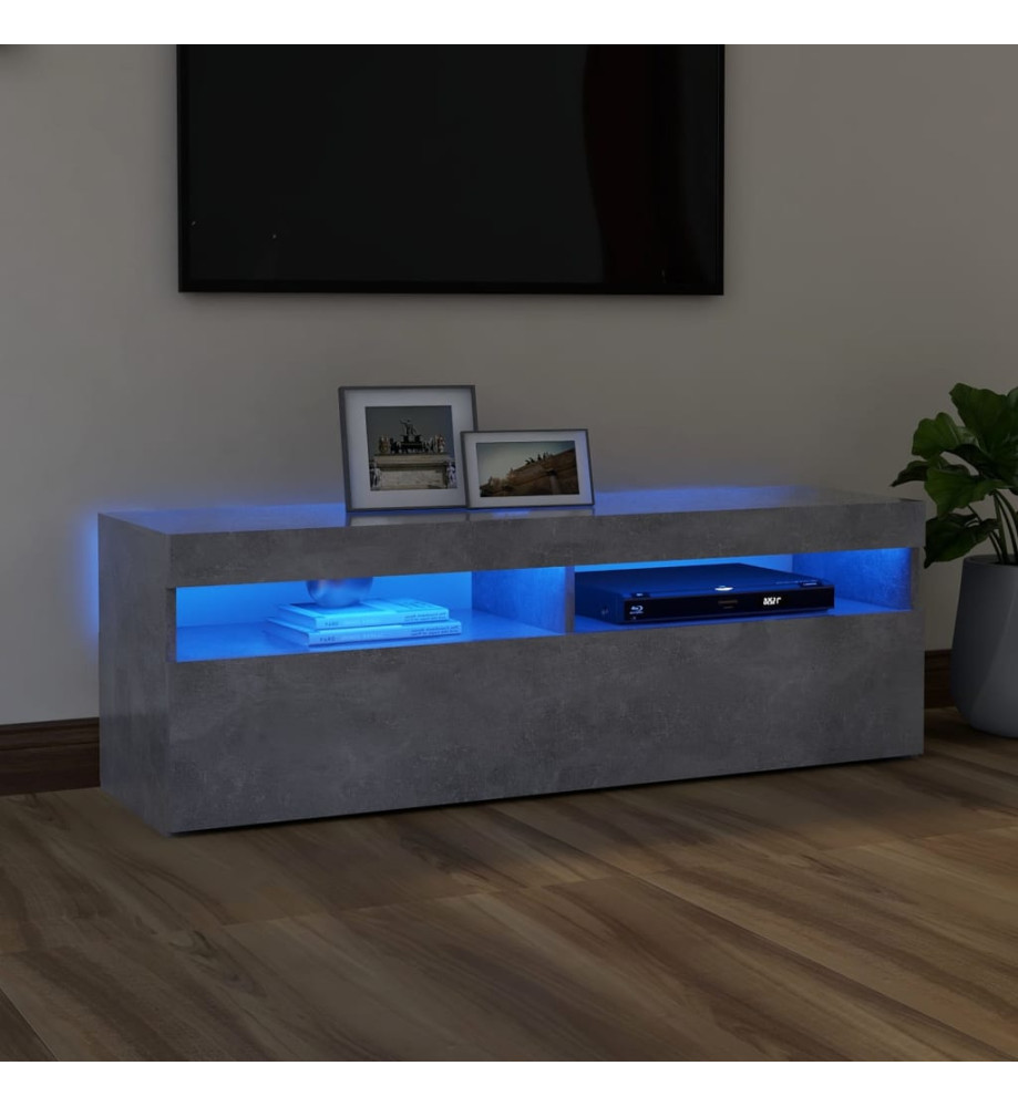 Meuble TV avec lumières LED gris béton 120x35x40 cm