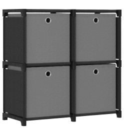 Étagère à 4 cubes avec boîtes Noir 69x30x72,5 cm Tissu