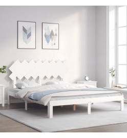 Cadre de lit avec tête de lit blanc 160x200 cm bois massif