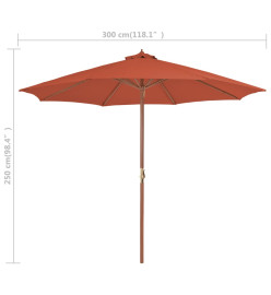 Parasol d'extérieur avec mât en bois 300 cm Terre cuite