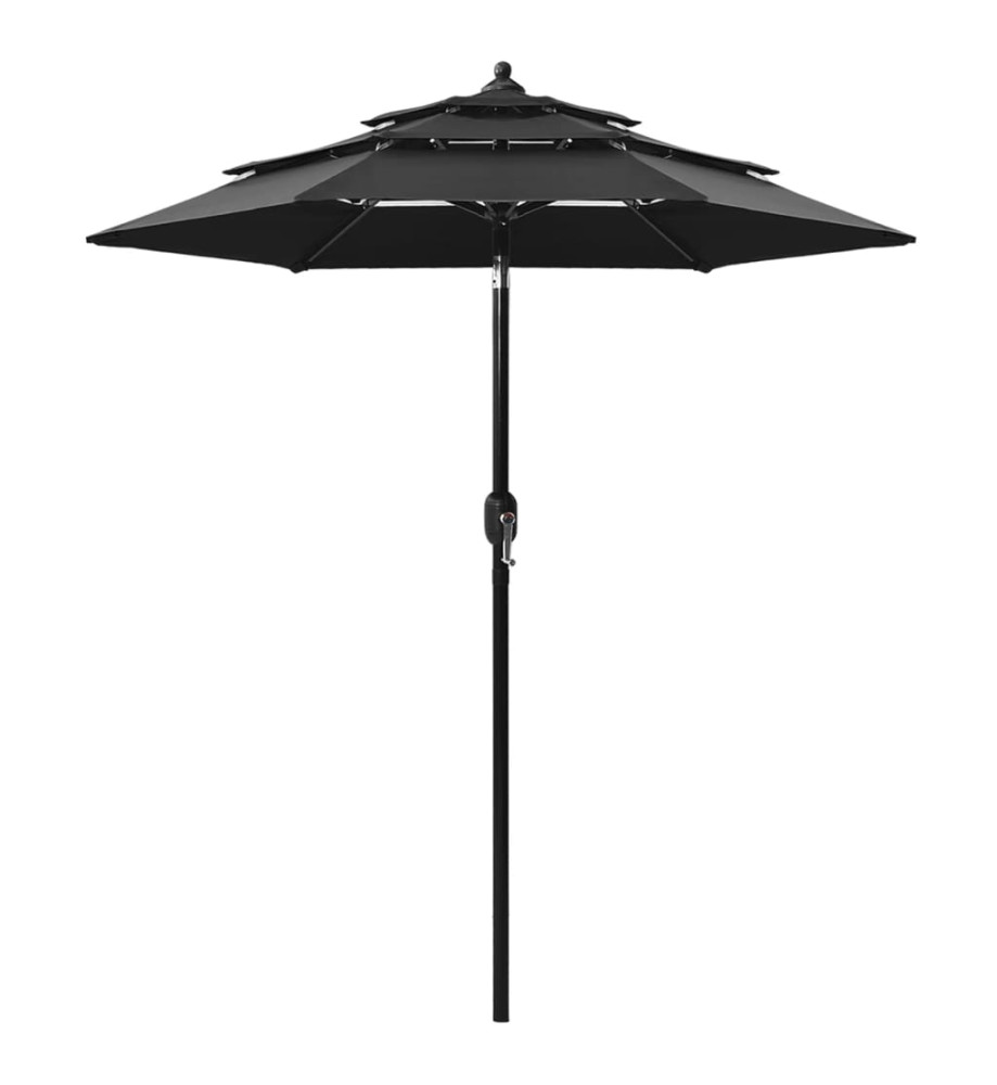 Parasol à 3 niveaux avec mât en aluminium Noir 2 m