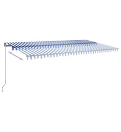 Auvent automatique capteur de vent LED 600x350 cm Bleu et blanc