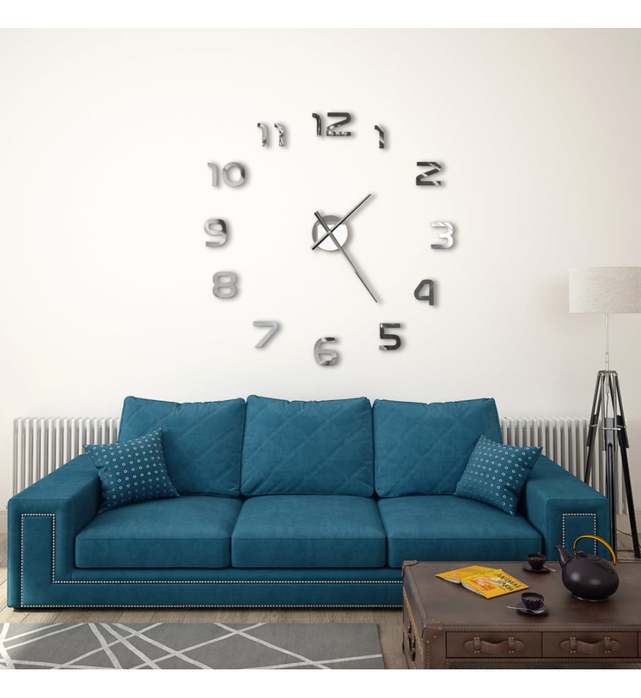 Horloge murale 3D Design moderne 100 cm XXL Argenté