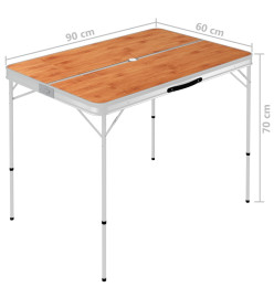 Table de camping pliable avec 2 bancs Aluminium Marron