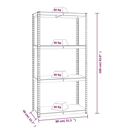 Étagères à 4 niveaux 2pcs Anthracite Acier et bois d'ingénierie