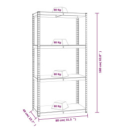 Étagères à 4 niveaux 4pcs Anthracite Acier et bois d'ingénierie