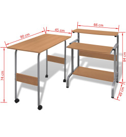 Bureau d'ordinateur à 2 pièces avec plateau à clavier Marron