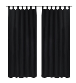 2 pcs Rideau à Passant Micro Satin Noir 140 x 175 cm