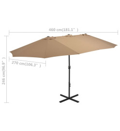 Parasol d'extérieur et poteau en aluminium 460 x 270 cm Taupe