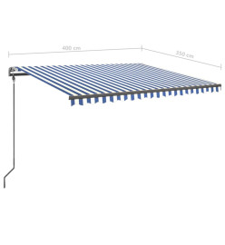 Auvent automatique rétractable et poteaux 4x3,5 m Bleu et blanc