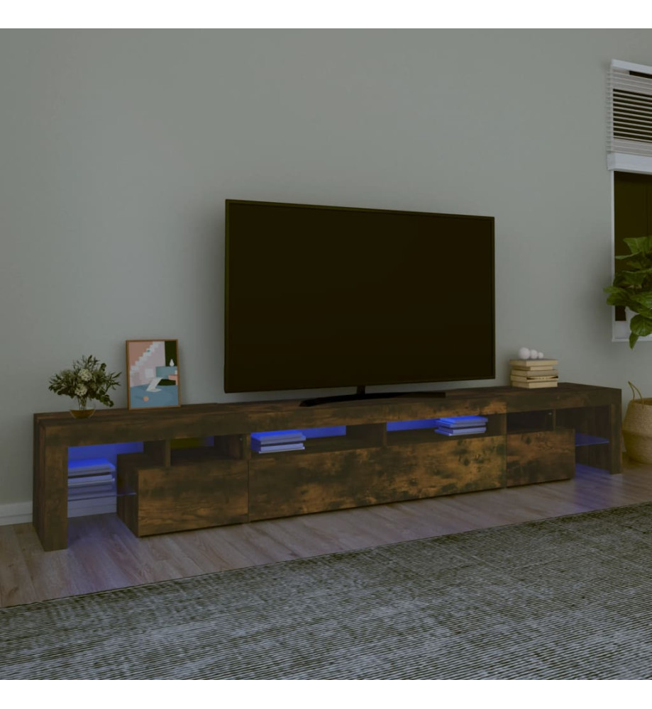 Meuble TV avec lumières LED Chêne fumé 260x36,5x40 cm