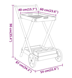 Chariot à thé 54x87x90 cm bois massif d'acacia