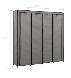 Garde-robe avec 4 compartiments Gris 175x45x170 cm