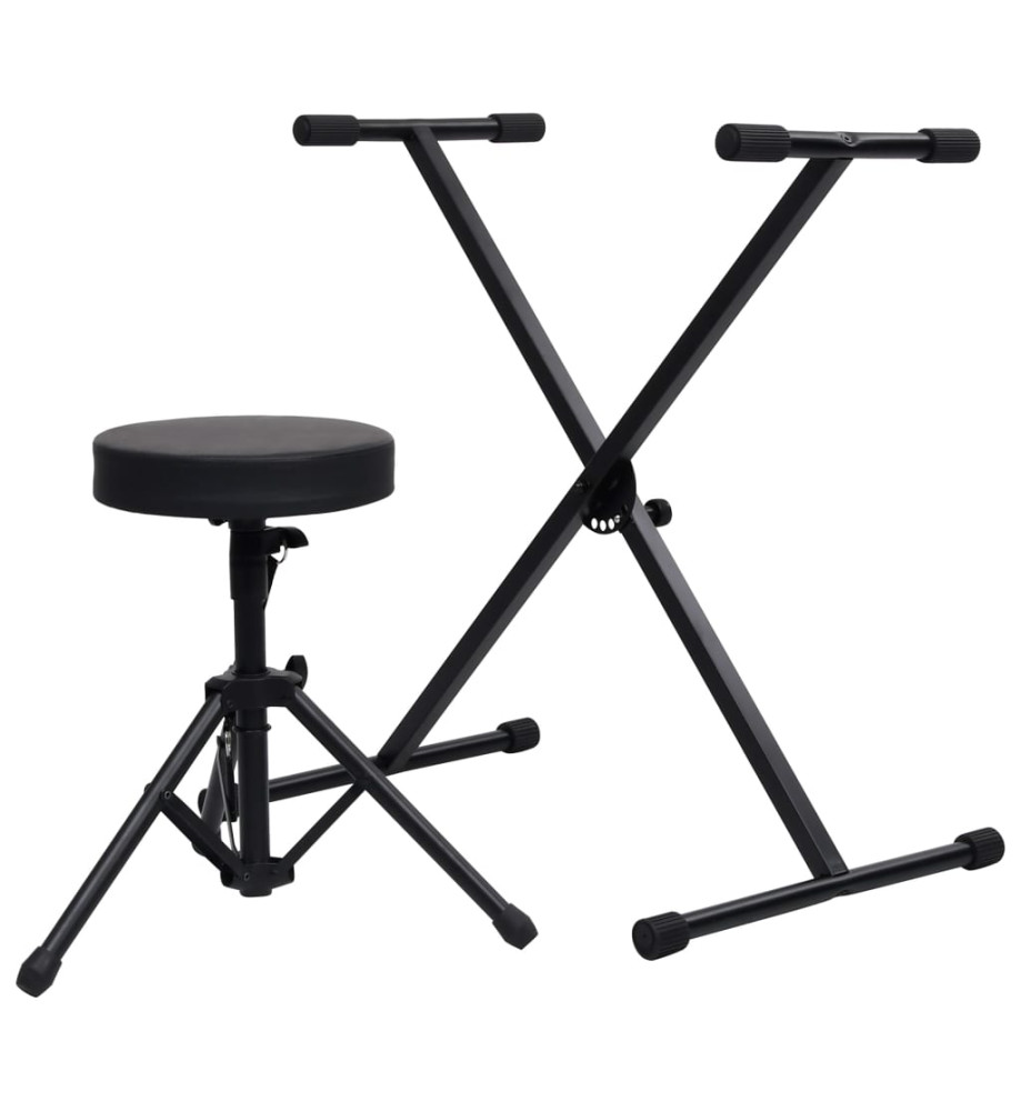 Ensemble de support de clavier et de tabouret Noir