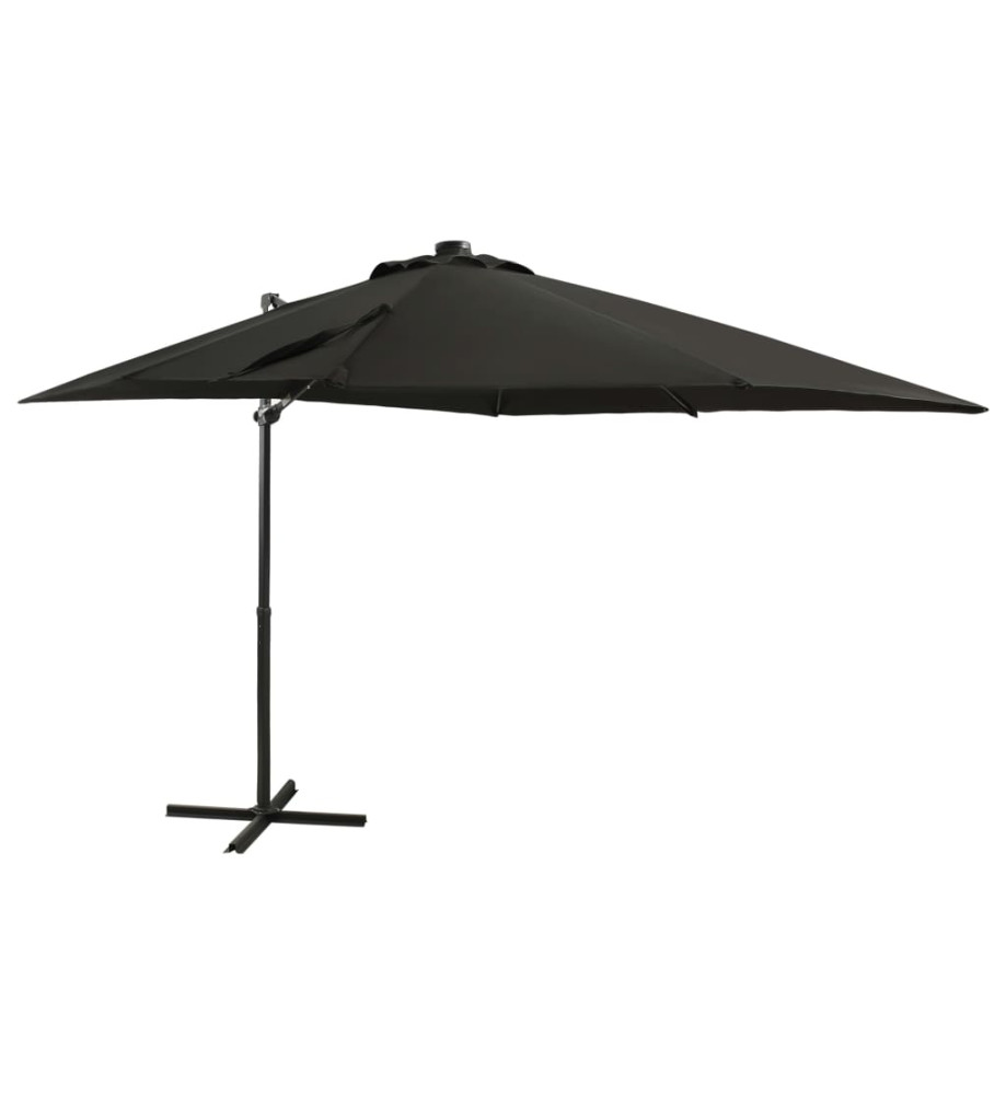 Parasol déporté avec mât et lumières LED Noir 250 cm