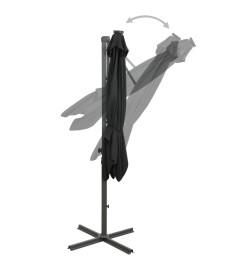 Parasol déporté avec mât et lumières LED Noir 250 cm