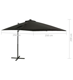 Parasol déporté avec mât et lumières LED Noir 250 cm