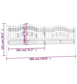 Portail et sommet de lance Noir 406x151 cm Acier enduit poudre