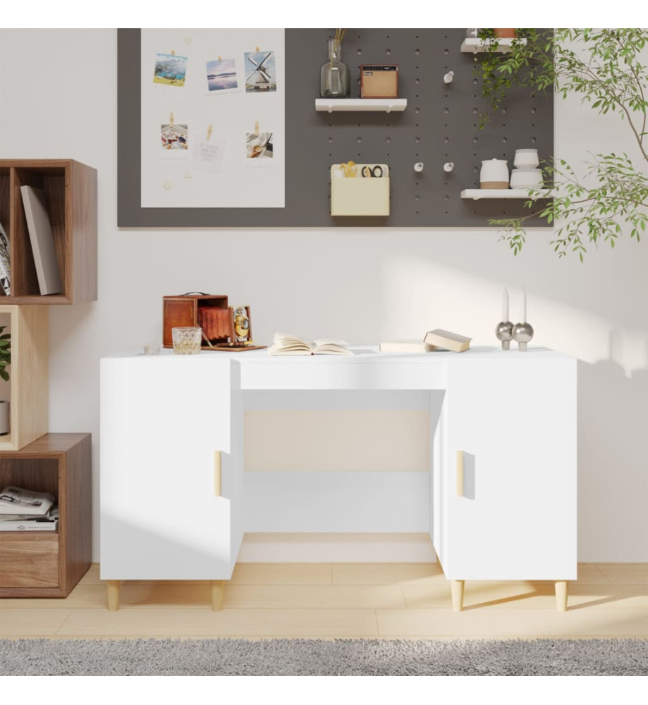 Bureau Blanc brillant 140x50x75 cm Bois d'ingénierie