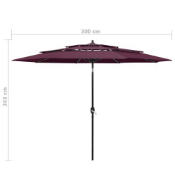 Parasol à 3 niveaux avec mât en aluminium Bordeaux 3 m