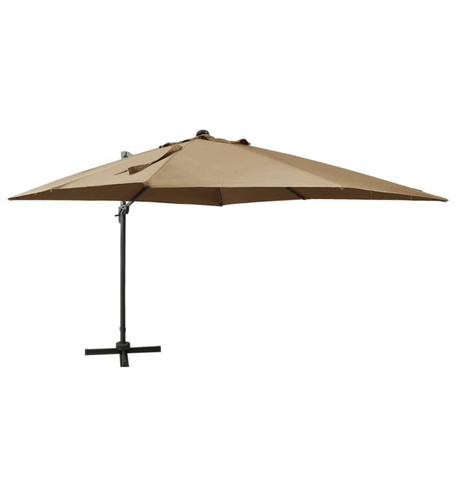 Parasol déporté avec mât et lumières LED Taupe 300 cm