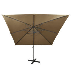 Parasol déporté avec mât et lumières LED Taupe 300 cm