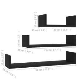 Étagères murales 3 pcs Noir Bois d'ingénierie