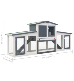 Clapier large d'extérieur Gris et blanc 204x45x85 cm Bois
