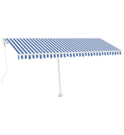 Auvent automatique capteur de vent LED 500x350 cm Bleu et blanc