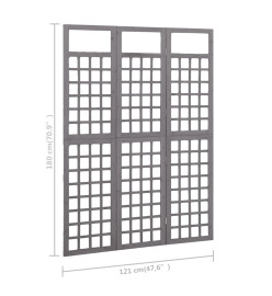 Cloison de séparation à 3 panneaux Bois de pin Gris 121x180 cm