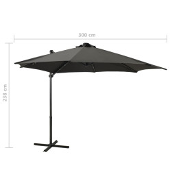 Parasol déporté avec mât et lumières LED Anthracite 300 cm