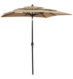 Parasol à 3 niveaux avec mât en aluminium Taupe 2x2 m