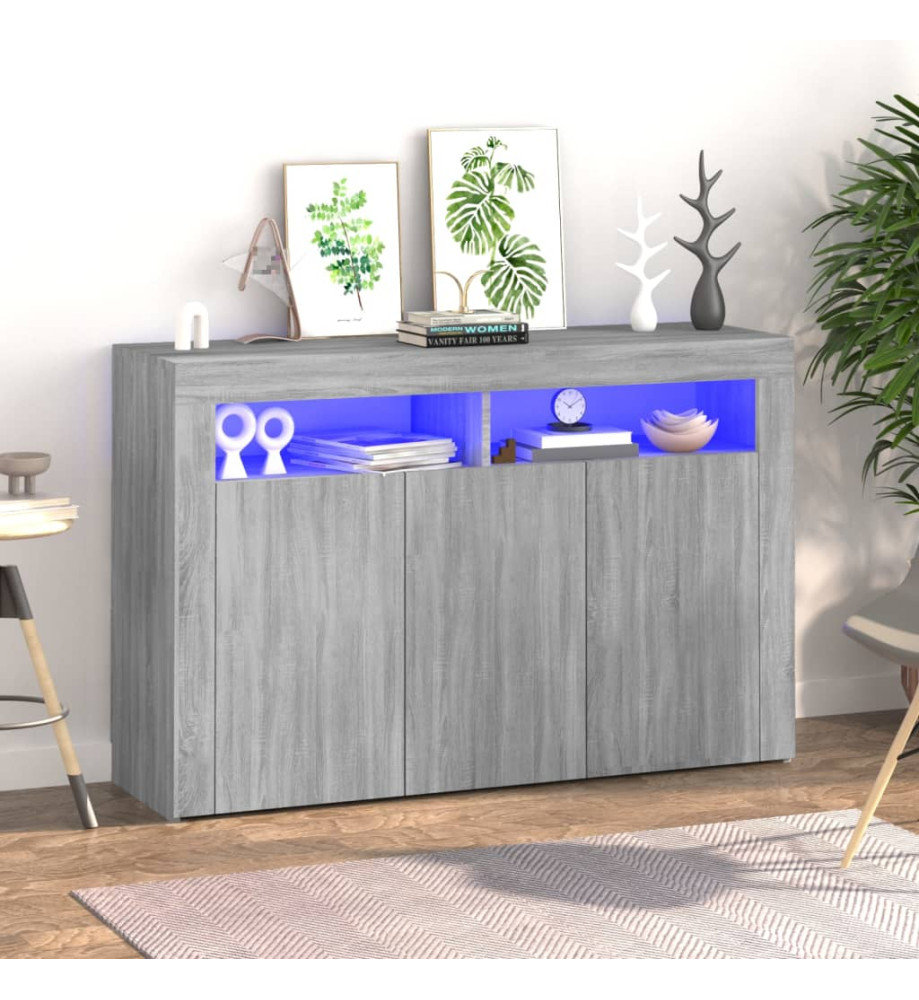 Buffet avec lumières LED sonoma gris 115,5x30x75 cm