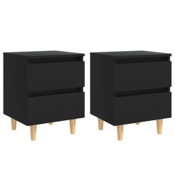 Tables de chevet avec pieds en pin 2 pcs Noir 40x35x50 cm