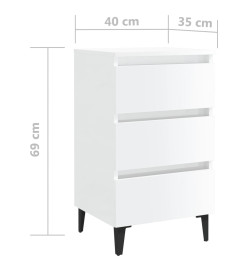 Tables de chevet pieds en métal 2 pcs Blanc brillant 40x35x69cm