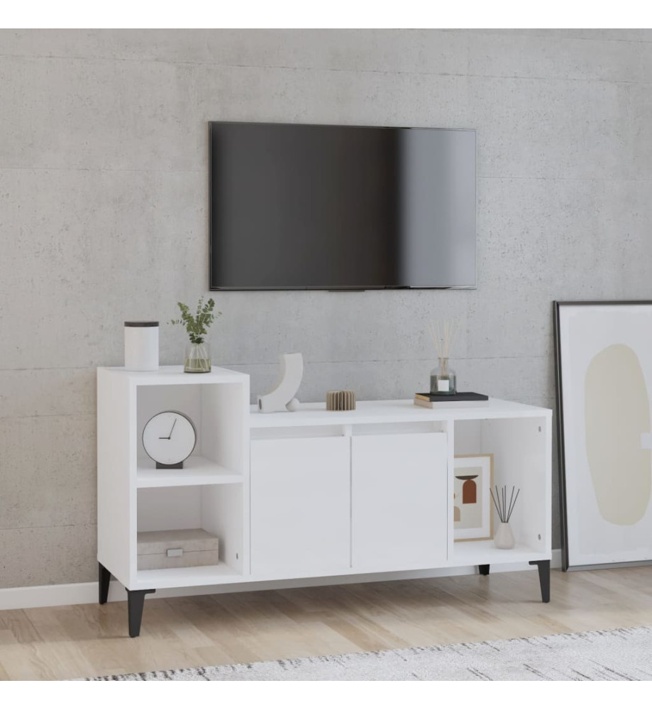 Meuble TV Blanc brillant 100x35x55 cm Bois d'ingénierie