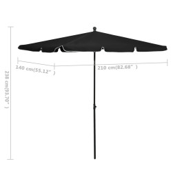 Parasol de jardin avec mât 210x140 cm Noir