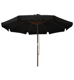 Parasol d'extérieur avec mât en bois 330 cm Noir