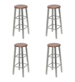 Tabourets de bar lot de 4 argenté et marron MDF