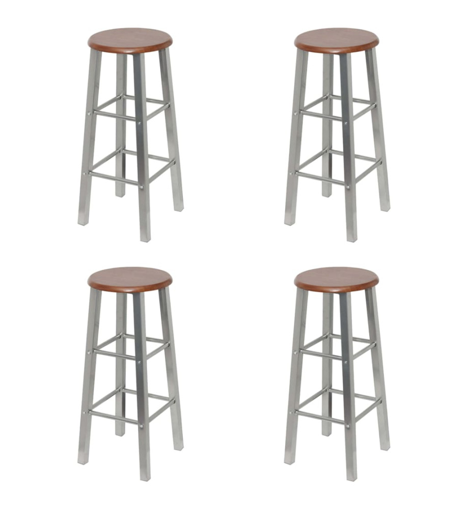 Tabourets de bar lot de 4 argenté et marron MDF