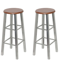 Tabourets de bar lot de 4 argenté et marron MDF