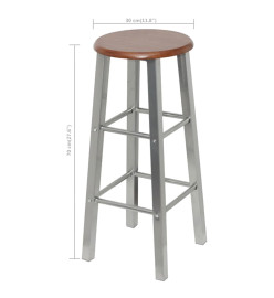 Tabourets de bar lot de 4 argenté et marron MDF