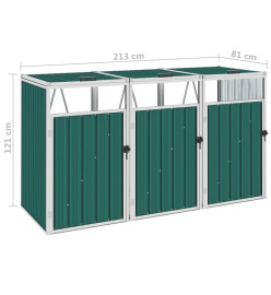 Abri de poubelle triple Vert 213x81x121 cm Acier