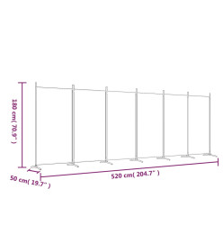 Cloison de séparation 6 panneaux Blanc 520x180 cm Tissu