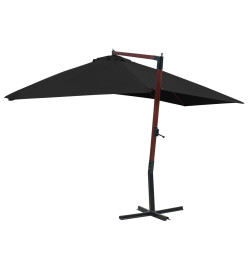 Parasol suspendu avec mât en bois 400x300 cm Noir