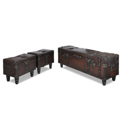 Ensemble de bancs de rangement 3 pcs Marron