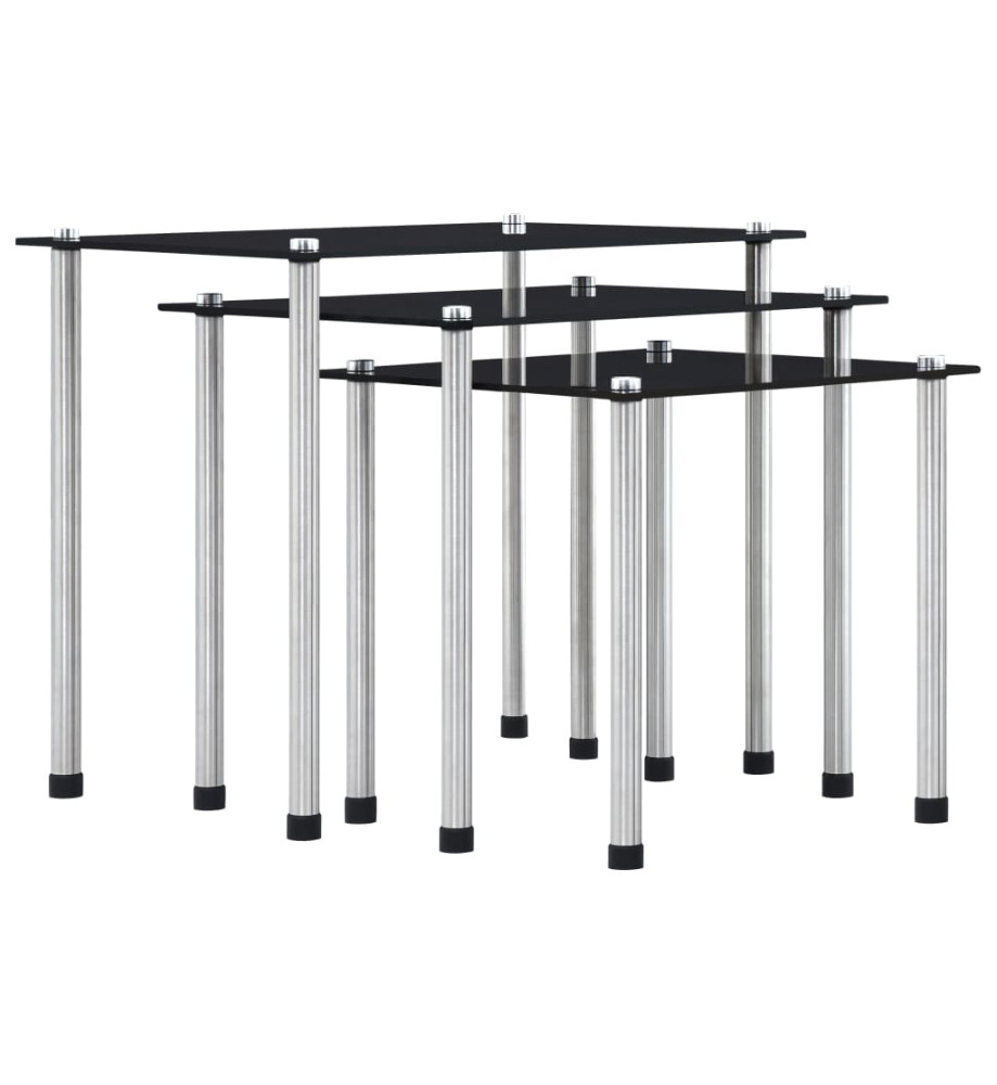 Tables gigognes 3 pcs Noir Verre trempé