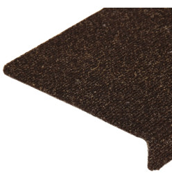 Tapis d'escalier 15 pcs Tissu aiguilleté 65x21x4 cm Marron