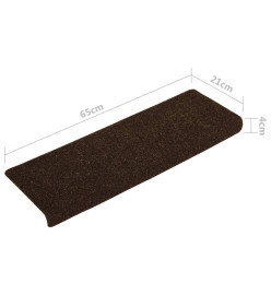 Tapis d'escalier 15 pcs Tissu aiguilleté 65x21x4 cm Marron